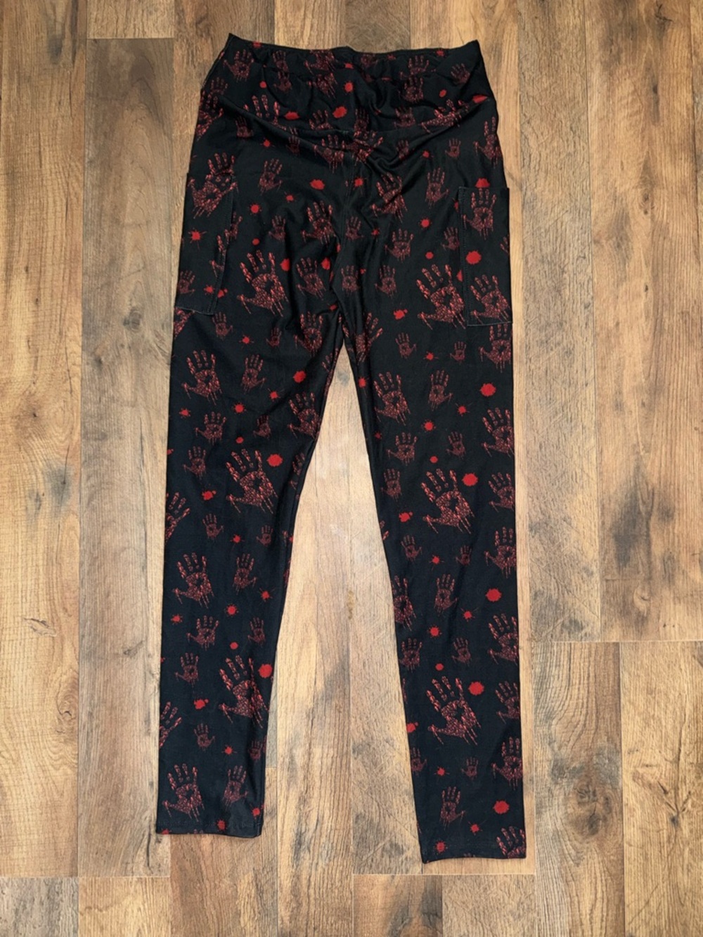 Black Leggings with Red Handprint Blood Splatter Pattern